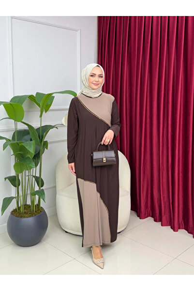 Butik Bej Semdi Kumaş Taş Detaylı Elbise Modelimiz