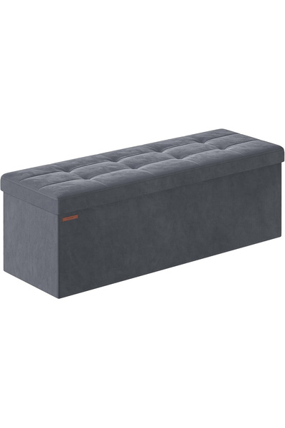 SONGMICS Folding Stool with Storage Space, Quilted Velvet, 110x38x38 cm, Dark...