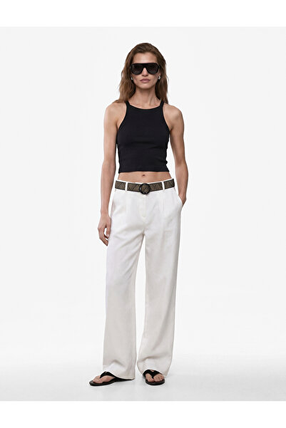 Koton Pamuklu Ribanalı Slim Fit Kolsuz Halter Yaka Crop Top