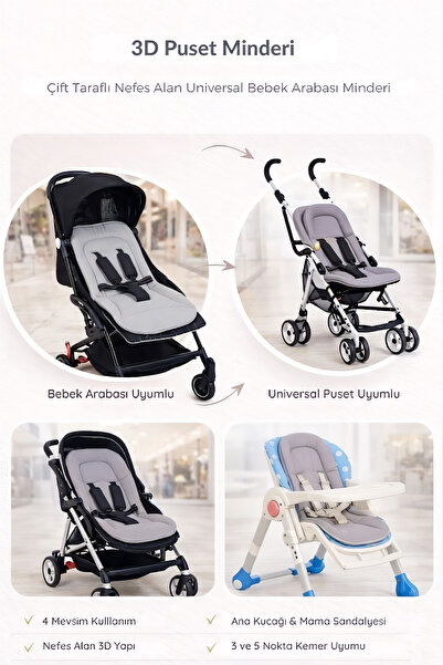 ubeybi Bebek Arabası Minderi Universal 3D Mesh Nefes Alan Terletmez Puset Oto...
