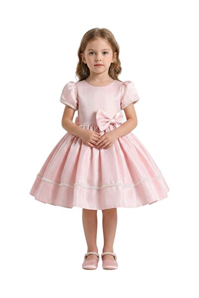 Bidani - Satin Flower Girl Dress with Bow - Pink - 5Y to 9Y