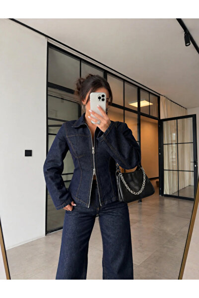 Ekim Store Lacivert Fermuarlı Ceket Pantolon Denim Takım