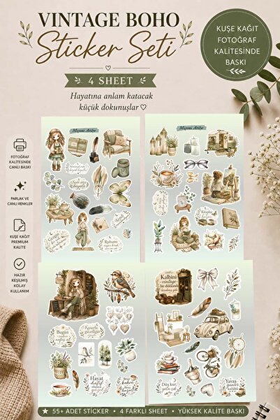 Mişomi Atölye Vintage Boho Sticker Seti |Journal & Ajanda Sticker |Planlayıcı...