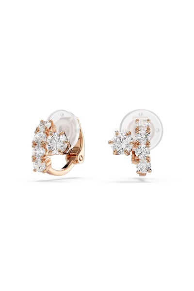 Swarovski Matrix Klipsli Küpeler, Yuvarlak kesim, Beyaz, 18k pembe altın reng...