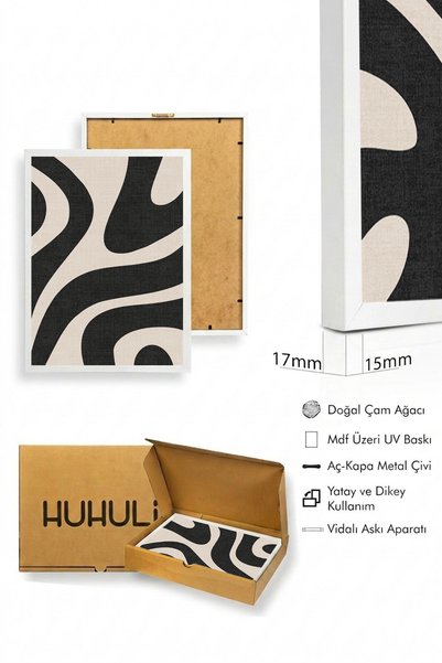 huhuli White Wooden Framed Abstract 2-Piece Painting Huhu203 - Set of Two Paintings White Frame