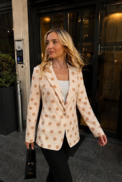 armonika Women's Beige Polka Dot Single Button Jacket Arm-26Y001116