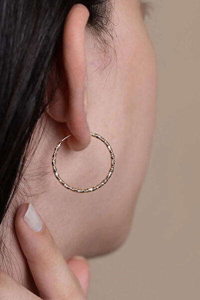Bayar Gold 14 Ayar Altın Parıltı Halka Küpe 2,4 cm