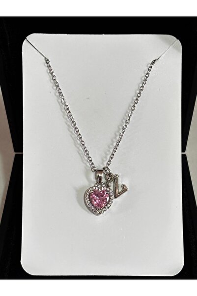 bijoux uniques Zarif çelik zincirli kararmaz Z harfli pembe kolye