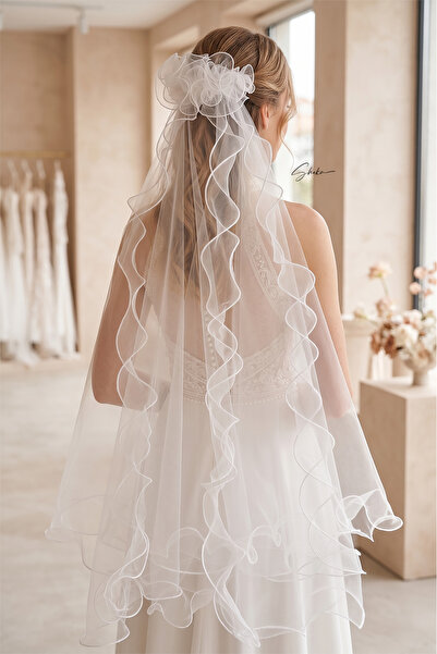 SHEKA Elegant Gelin Duvağı, Dalgalı Misinalı Beyaz Gelin Duvağı 75cm Uzunluk,...