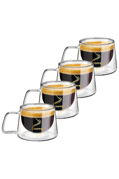 Velaris Set of 4 Coffee Mugs Double Wall COFFEE - Thermal Insulation 200 ml