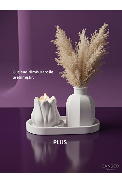 CANSEB Elegance Üçlü Mumluk & Pampas Vazosu Dekoratif Obje Seti ( Tealight Mu...