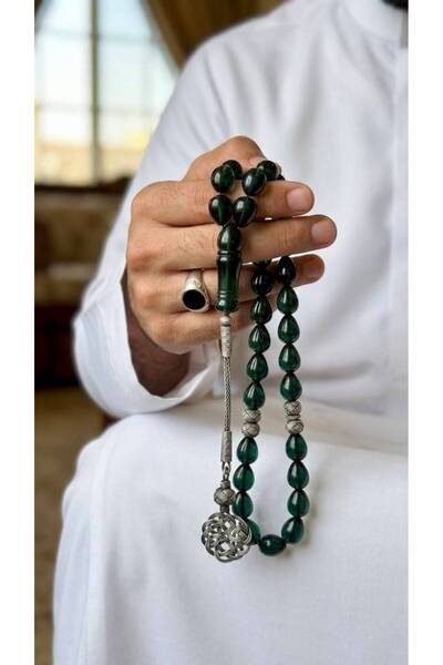 Default Luxurious green saffron rosary with 1000 silver intervals and taweez