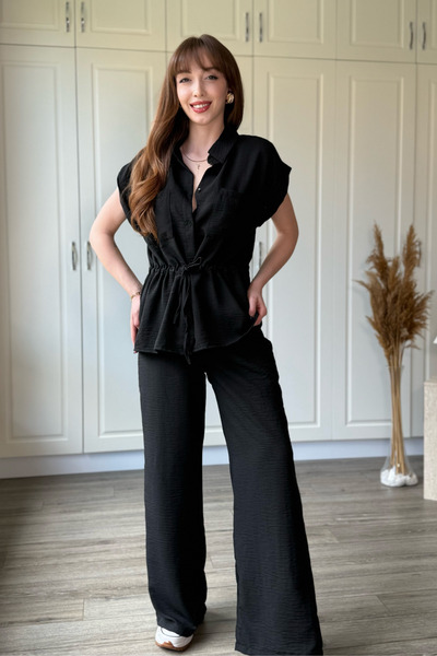 Dilay Gökoğlu Butik Linen Waist-Tie Shirt and Trousers Set