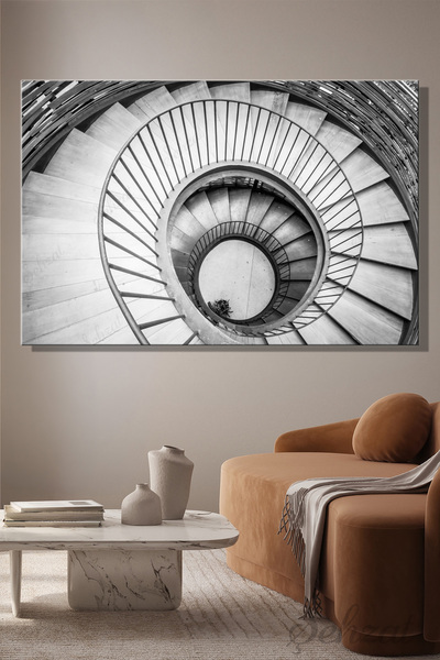 Wall Table Horizontal Canvas Single Living Room Kitchen Bedroom Office Black and White Modern Architectural Stairs