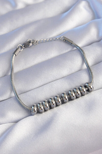 USLUCAN ALIŞVERİŞ 316L Steel Silver Color Oval Figured Bracelet
