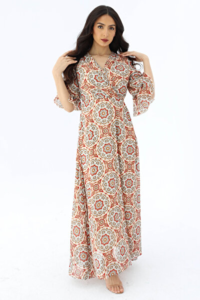 it's Mine Wrap-Cut Dress with Patterned Motif