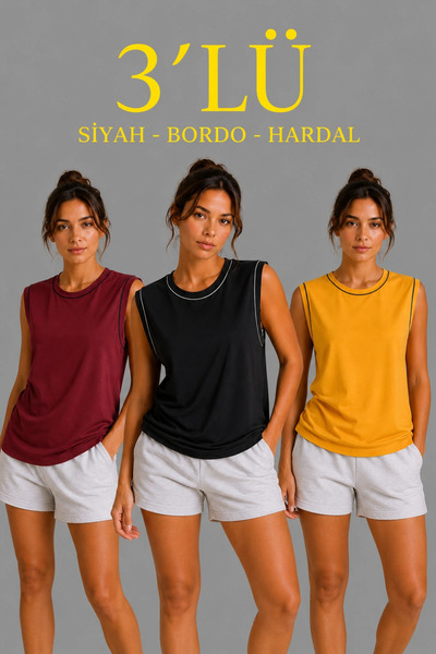 Asmedo Women's 3-Piece Sleeveless Sports Athlete Set Summer Crew Neck - Black...