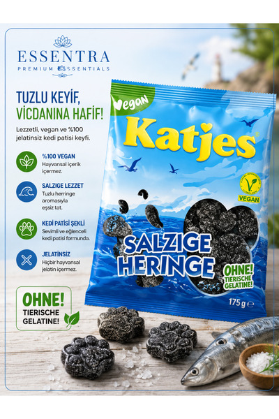 Essentra Home Katjes Salzige Heringe Vegan Şekerleme Tuzlu Meyveli Şeker 175 g