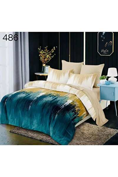 East Comfort Bedding set 6 pieces flannel, green with abstract gold-GR486