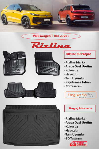 Rizline Volkswagen T-Roc 2026 Sonrası 3D Hvuzlu Paspas ve Bagaj Havuzu ALT KA...
