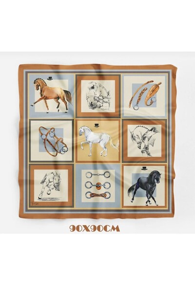 618 CONCEPT 90X90 Horse Elegance Scarf/Foular