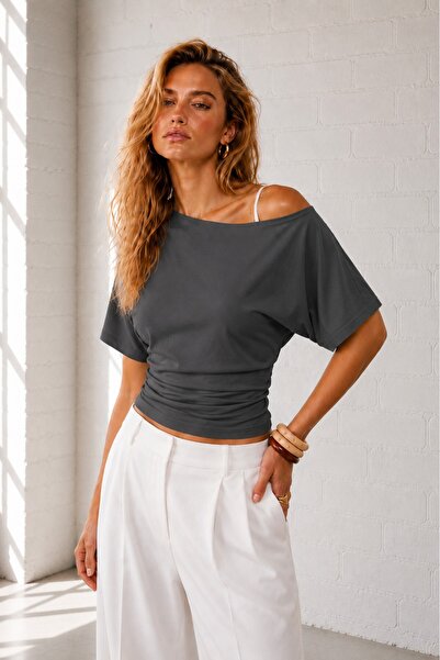 GHASSY CO . Women's Off Shoulder Cotton Lycra Bat Sleeve Blouse Casual Modern...