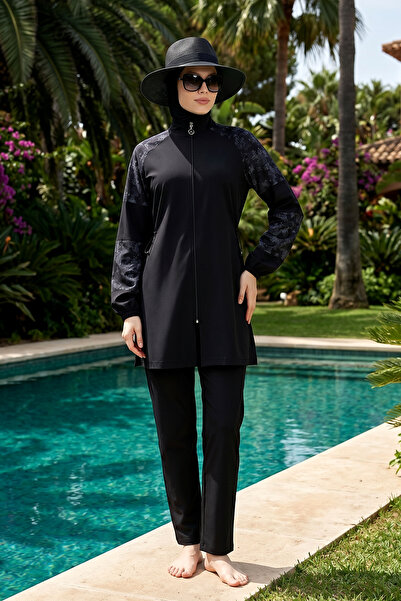 Haliç Mayo Parachute Fully Covered Hijab Swimsuit 6233 Black