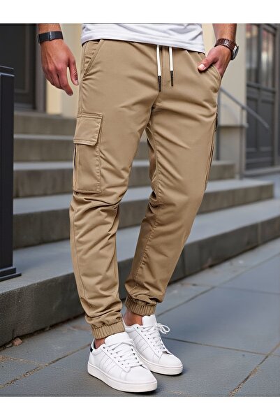 SERAZAT Pantaloni cargo din bumbac Lycra, cu talie elastică și buzunare cargo