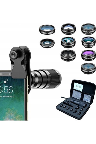 APEXEL Set 12 în 1: Obiectiv tele 22x / Fisheye / Macro 15x / Wide 0.63x / Fi...