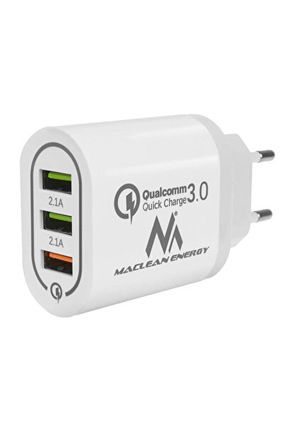 Maclean Încărcător de rețea Mce479 cu QC 3.0, 3 porturi USB, Alb