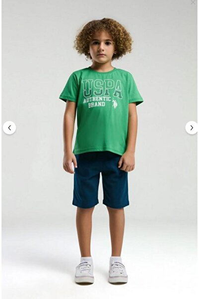 U.S. Polo Assn. Boy's Green Printed Shorts Set – Summer Comfortable Two-Piece...