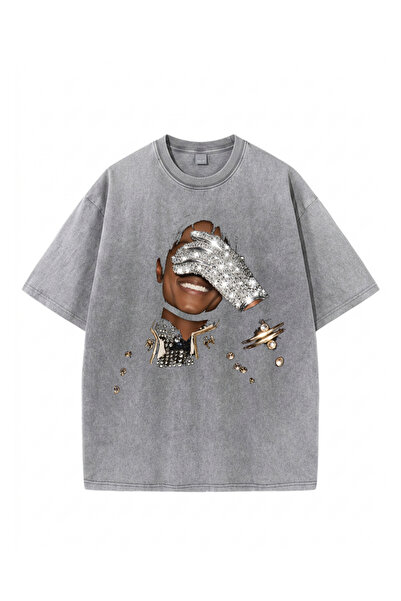 Toum Tricou oversize unisex vintage, lavabil, imprimat cu Micheal Jackson