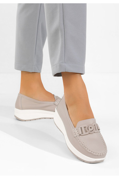 B T Shoes Mocasini piele naturala Gabielia gri