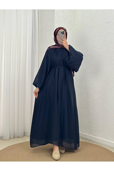 MİHRA STORE Roman Balloon Sleeve Pleated Voile Dress-Ek832 Navy Blue
