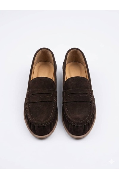 diclepolat Naty Brown Suede Orthopedic Sole Genuine Leather Women's Loafer Shoes