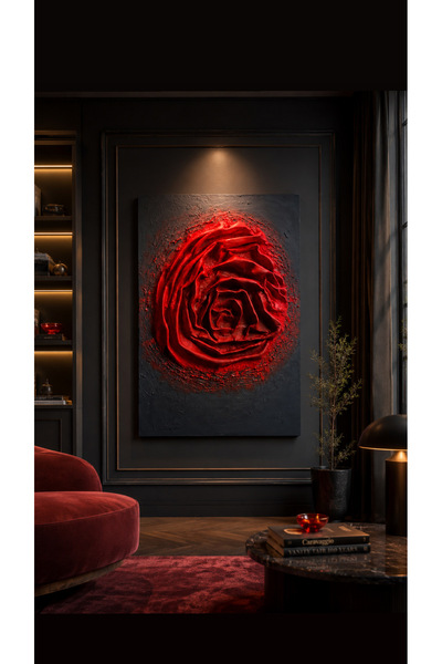 ADAGRAF SANAT ATÖLYESİ Dokulu Gül Kabartmalı Boyutlu Kırmızı Dekoratif Gül Ta...