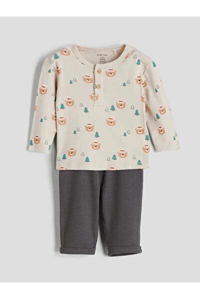 LC Waikiki Set 2 piese pentru bebeluși băieți: Tricou cu guler rotund și pant...