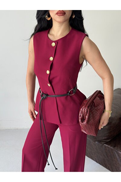 Ekim Store Belted Buttoned Vest Trousers Blazer Suit