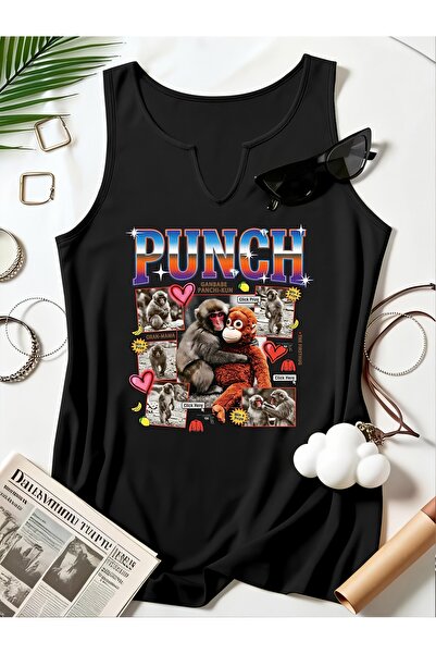 Deocept Women's Punch Monkey Printed Half V-Neck Sleeveless Regular Fit Casua...