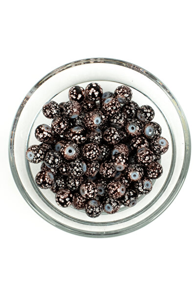 yfhobi 25 Gram- 8 mm Kahve Renk Ebruli Desenli Yuvarlak Cam Boncuk, 1.Kalite ...