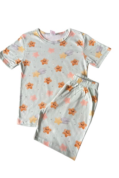 mışıl mışıl kids Girl's Star Patterned Shorts Summer Cotton Pajama Set