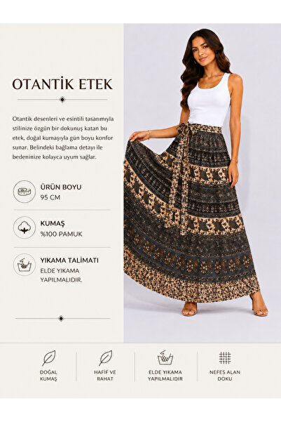 İDOL GİYİM Women's Authentic Skirt 100% Cotton Ethnic Patterned Tie-Up Long S...