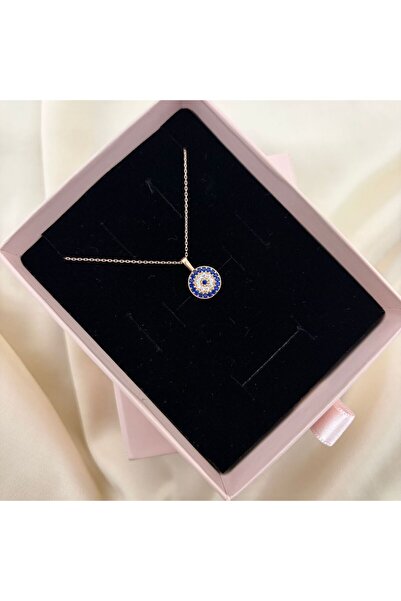 Lovera Jewellery 925 Ayar Gümüş Rose Renk Nazar Boncuğu Kolye