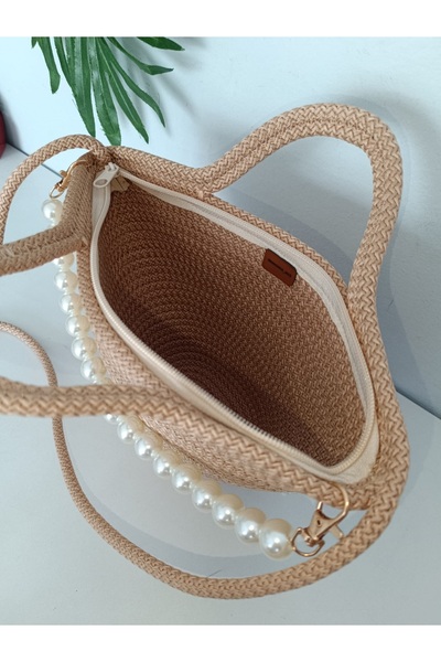 VeronicA Capi̇çi̇no New Model Pearl Handle Zippered Hand and Shoulder Bag / Handmade Women's Bag