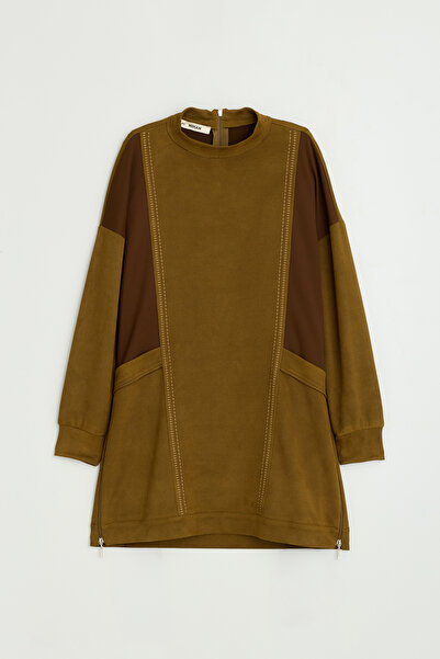 Nihan Cupra Suede Tunic with Metal Accessories - Olive
