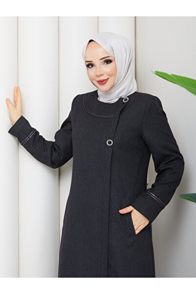Deryam Tekstil Düğme Detaylı Fermuarlı Pardesü