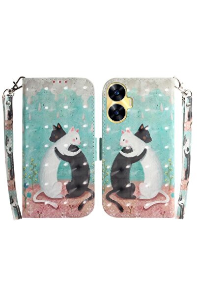 sscase 3D Colored Θήκη Πορτοφόλι Black White Cat (Realme C55)