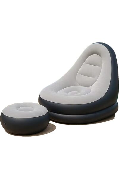 Generic Luxury Flocked Inflatable Sofa with Footrest – Thick Cushioned Portab...