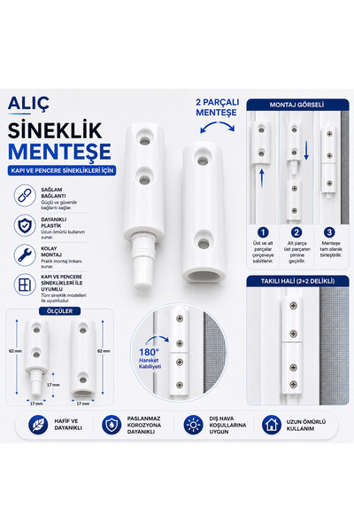 Alıç Sineklik Menteşesi Kapı ve Pencere Sineklikleri İçin Uyumlu Beyaz Plasti...