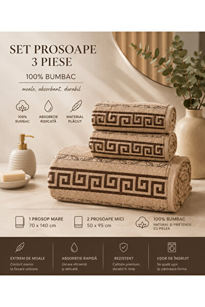 OEM SET - 1 buc.70 x 140cm si 2 buc. 50 x 95cm prosoape baie, bumbac 100%, Gr...